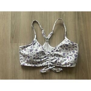 White Fox Active Floral Print Drawstring Sports Bra size Medium